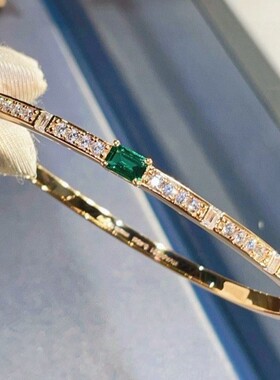 925银镀金复古祖母绿手镯 小众设计时尚高级感简约手饰