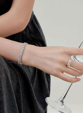 S925银冰糖手链祖母绿切排戒套装精工定制白富美礼物聚会宴会