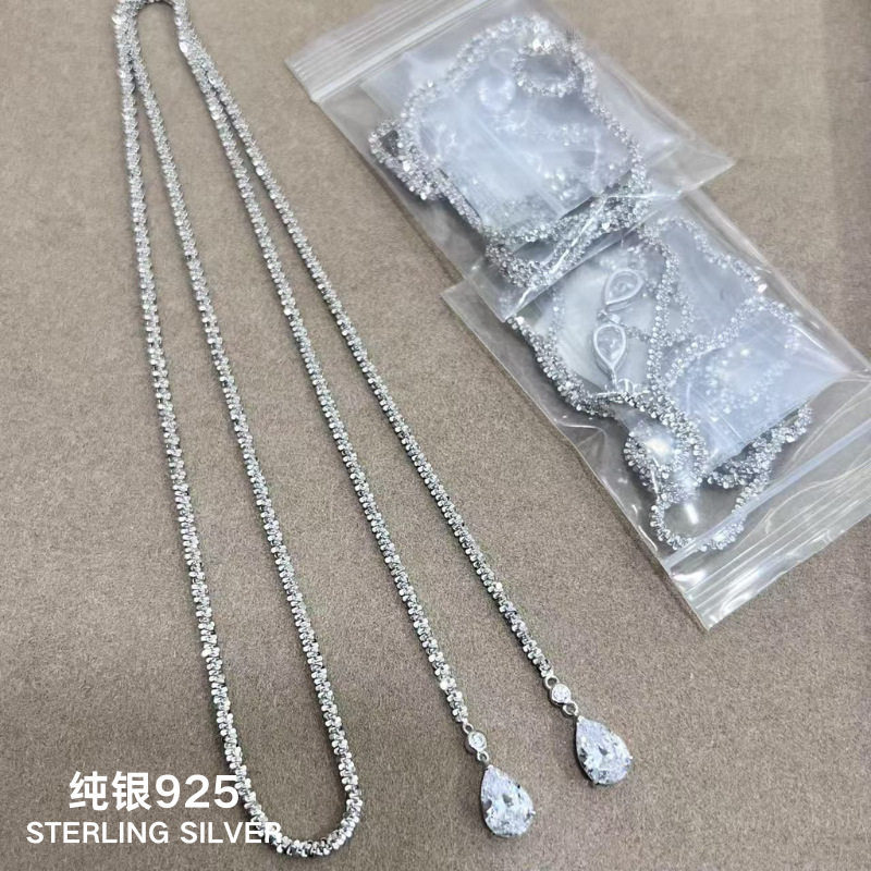 纯银S925满天星双水滴钻项链毛衣链腰带多戴自由打结轻奢高级感
