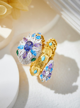 戒指女轻奢高级感双圈蛇