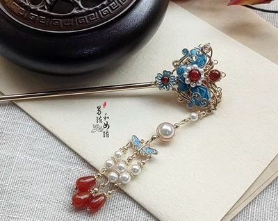 原创发簪景泰蓝故宫风流苏发饰