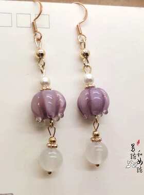 古典风步摇cos紫花可换耳夹