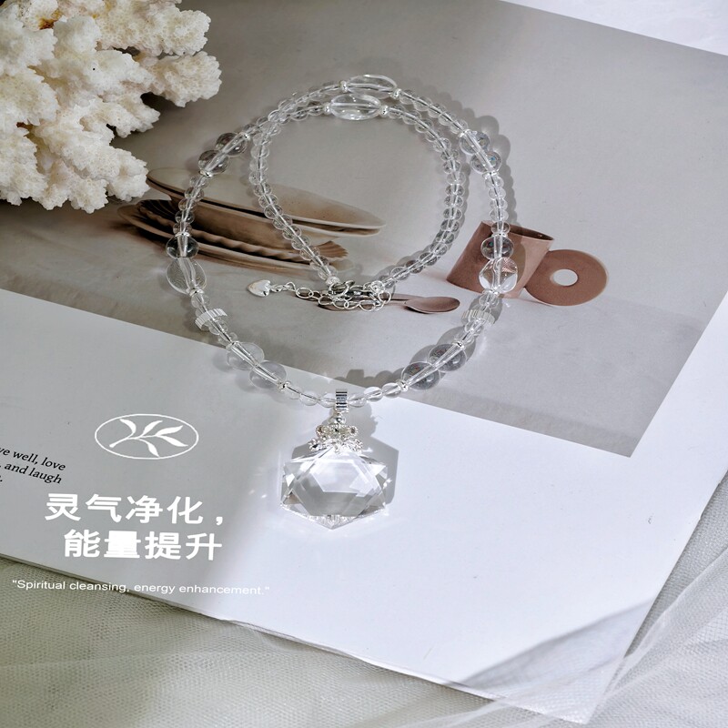 天然净体白水晶项链五芒星吊坠女款轻奢小众高级锁骨链送女友礼物