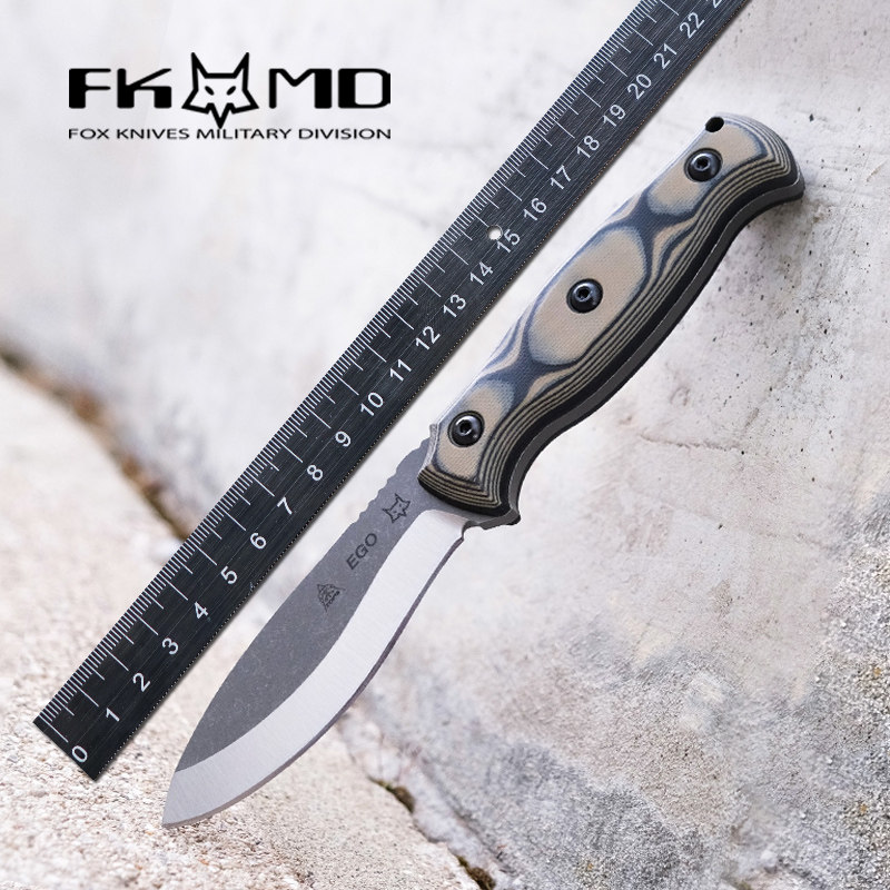 意大利进口FOX狐狸户外小直刀野营生存救援工具刀高碳钢高硬度刀