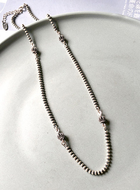 韩国东大门S925纯银扁珠子皇冠锁骨链 复古算盘珠短项链 个性小众