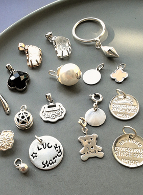 韩国素银亮银S925纯银吊坠 貔貅圆牌五角星如愿骨多款 小众个性