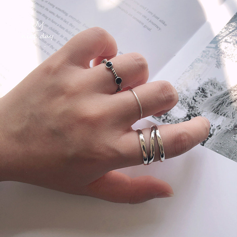 异思 韩国进口 s925纯银三层大气食指戒 无名指复古开口戒 很时尚