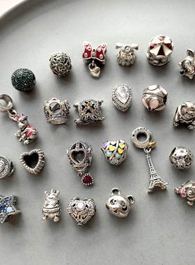 S925通体纯银小吊坠珠 熊猫爱心马戏团花朵铁塔 多款复古个性合辑