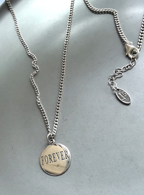 原创 S925纯银字母圆牌forever长项链 链条毛衣链坦克链 简约百搭