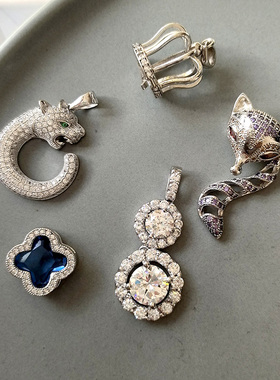 韩国东大门S925纯银微镶钻高档吊坠 满钻狐狸猎豹子头 时尚精致女