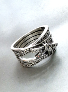 韩国S925纯银镶钻多层蝴蝶结闭口戒指 轻奢小众复古 个性高档12号