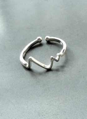 S925通体纯银波浪小指尾戒 心跳无名指开口戒指 时尚素银百搭极简