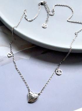 原创设计 S925通体纯银爱心镶钻细款锁骨项链 精致气质 小众时尚