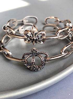 韩国回形针皇冠手镯925纯银小众