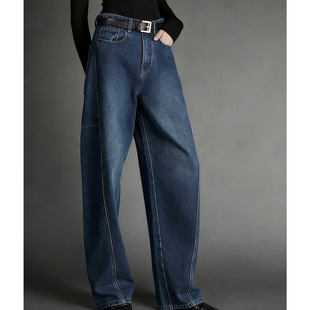 开间 欧洲进口时髦先锋轻解构分割切线 苣佰搭宽松弧线茧型牛仔裤