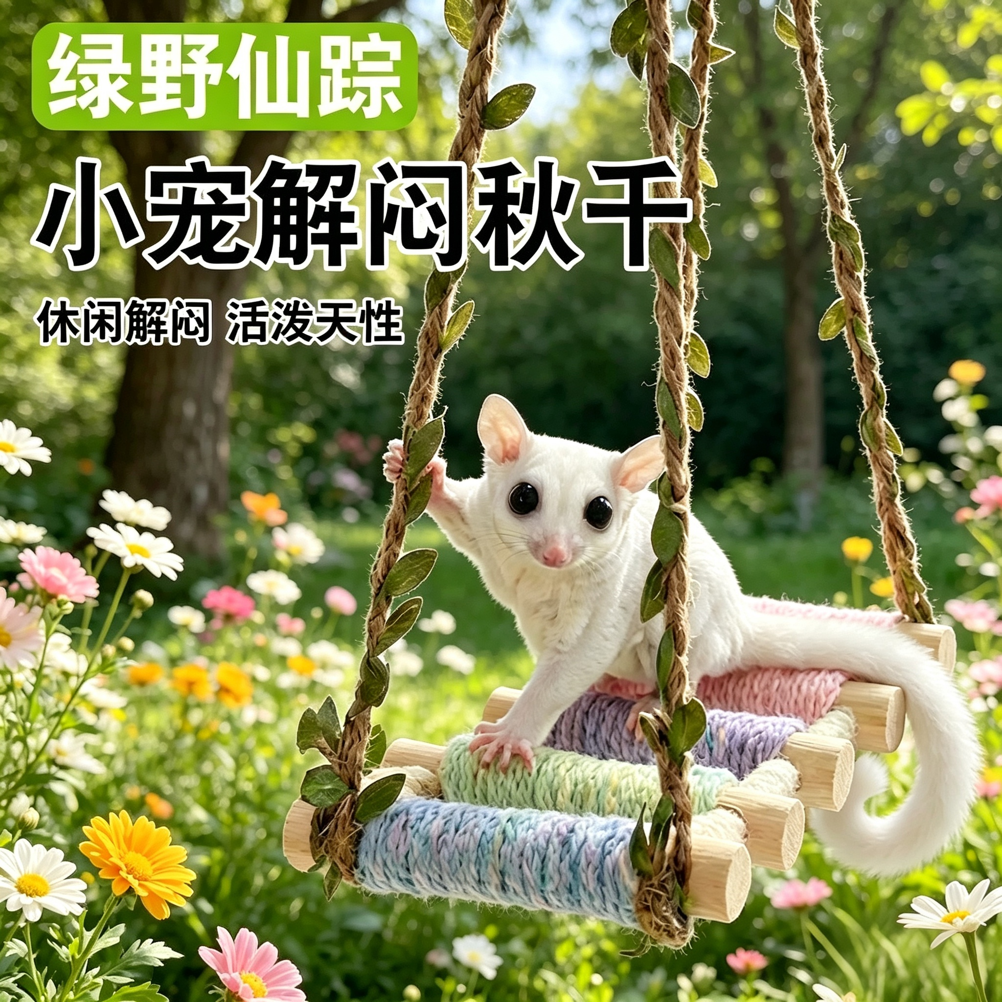 蜜袋鼯秋千吊窝玩具花枝鼠鹦鹉松鼠解闷玩具棉绳攀爬悬挂吊床
