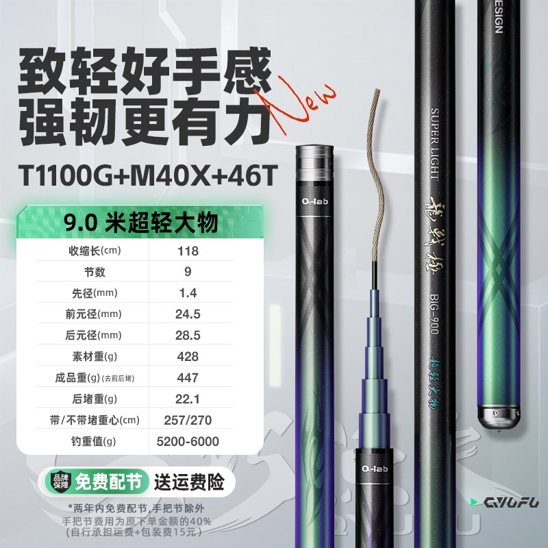 巧渔夫龙战极超轻大物竿超硬钓鱼竿手杆轻量鲢鳙青鲟巨物竿台钓竿