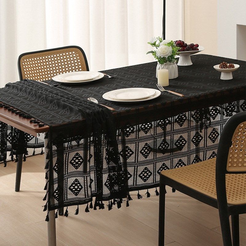 田园涤棉镂空钩花餐桌布米色茶几布流苏台布床头柜边柜电视柜盖巾,居家布艺,桌布,淘宝优惠券,粉丝福利购,淘宝优惠卷