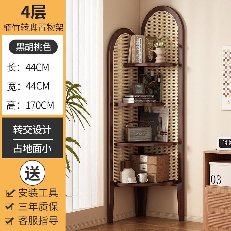 新中式屏风隔断墙角置物架简易办公室藤编转角柜室内客厅遮挡帘竹