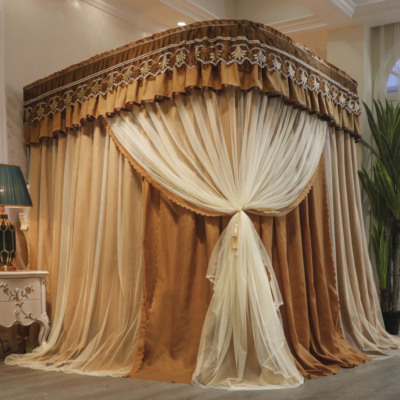 导轨式遮光蚊帐防尘宫廷落地U型双层家用蚊帐加粗加厚床缦一体式