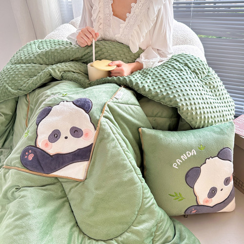 豆豆绒车载抱枕被子两用二合一车用午睡枕头折叠午休毯靠枕可收纳