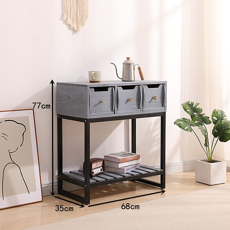 美式阳台花架置物架实木储物收纳柜复古阳台窄条桌铁艺入户玄关柜