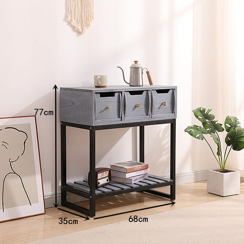 美式阳台花架置物架实木储物收纳柜复古阳台窄条桌铁艺入户玄关柜