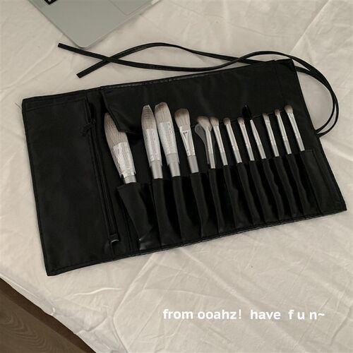 亮亮黑皮~12孔化妆刷收纳包空包 PU皮便携带盖头暗格拉链化妆刷包