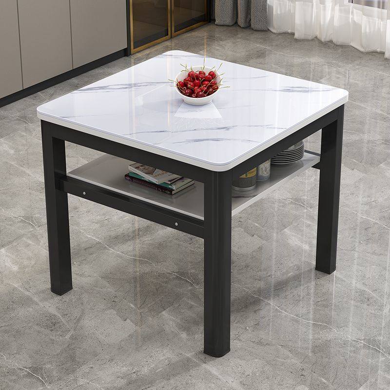 轻奢岩板餐桌现代简约双层小方桌正方形吃饭桌子家用小户型四方桌