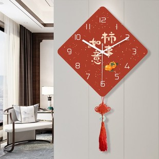 挂事事如意钟客厅家用时尚 新中式 挂墙钟表大气现代简约静音壁挂表