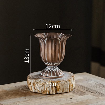 复古铁艺花盆欧式高脚杯花器法式古典做旧桌面装饰品艺术花瓶摆件