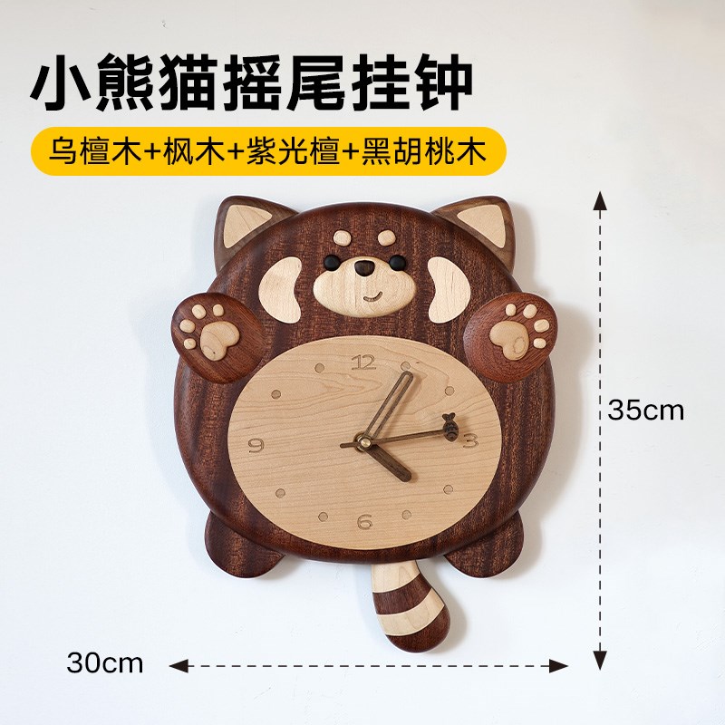 三思工房宫崎骏龙猫可爱猫巴士挂钟实木居家客厅墙面装饰时钟钟表