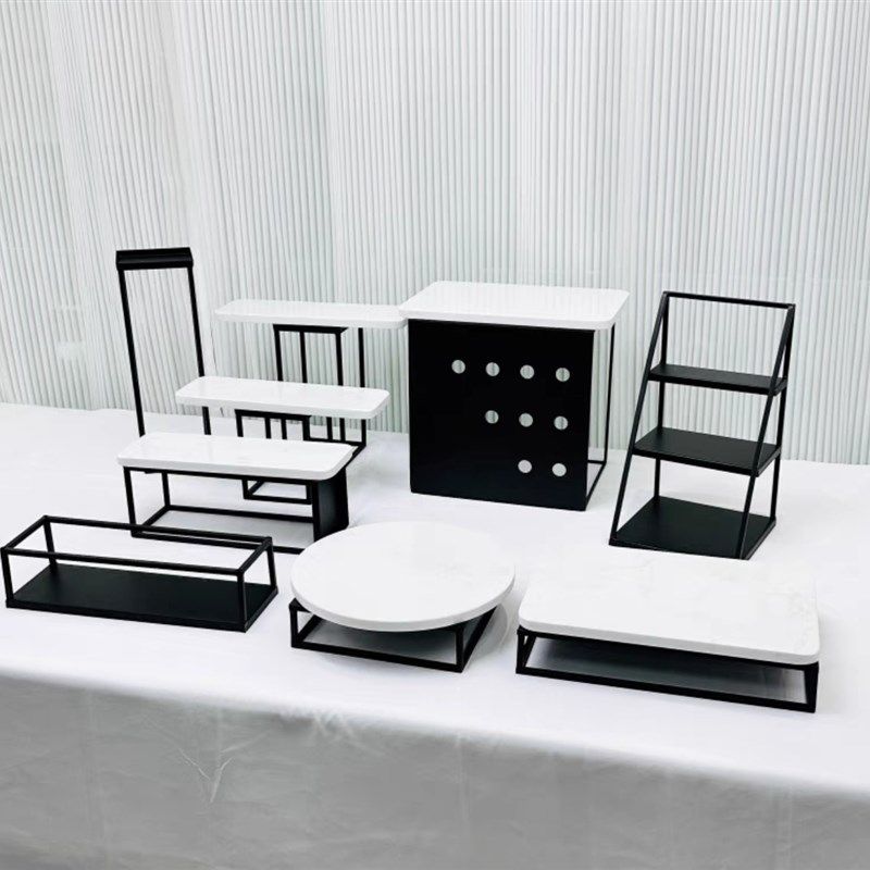 黑色茶歇甜品台展示架银色甜品台企业茶歇下午茶摆台高级摆台摆件