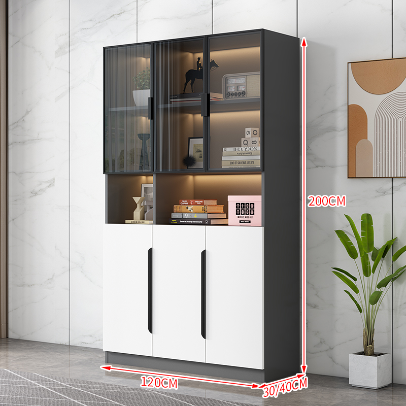 书柜带玻璃门防尘轻奢靠墙储物柜子手办展示柜陈列置物柜落地书架