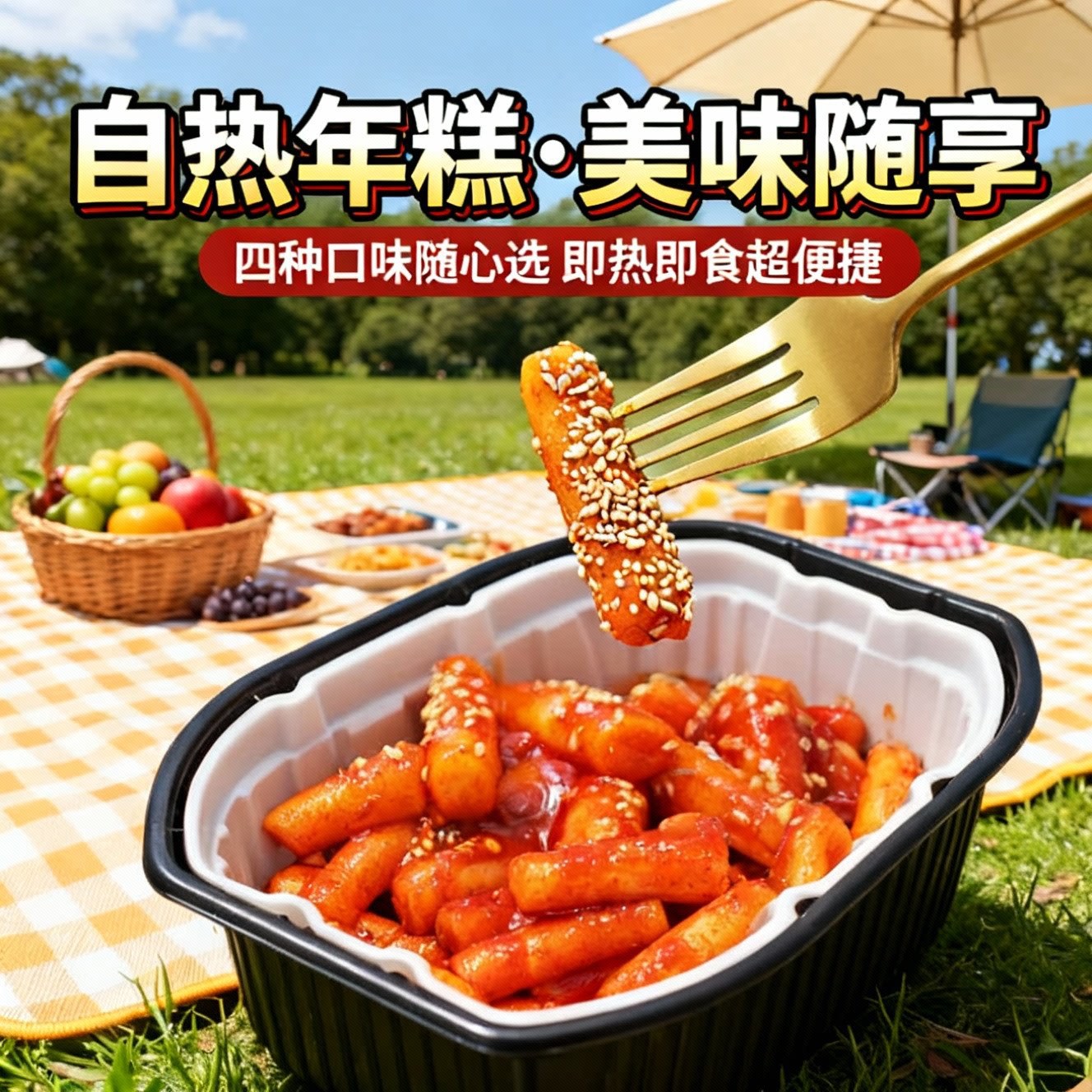 山姆超市韩式自热年糕220g甜辣酱速食小火锅户外野餐芝士炒年糕条
