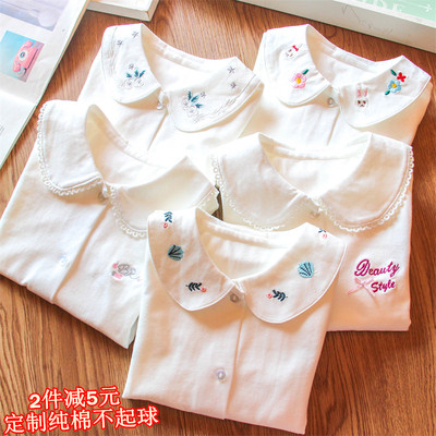 定制纯棉翻领刺绣白色打底衫衬衫