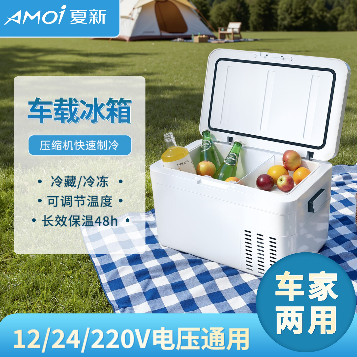 Amoi夏新车载迷你小冰箱车家两用12v24v通用冷藏冷冻汽车货车冰柜
