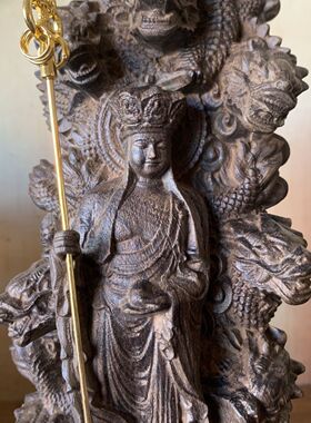 正品老料实木精品雕刻九龙地藏王九龙护主实木精雕摆件玄关大厅