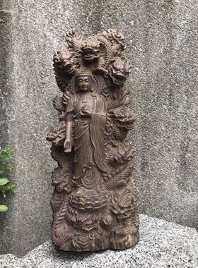 越南沉香木九龙观音摆件精工细作实木雕刻招财摆件送礼家居工艺品