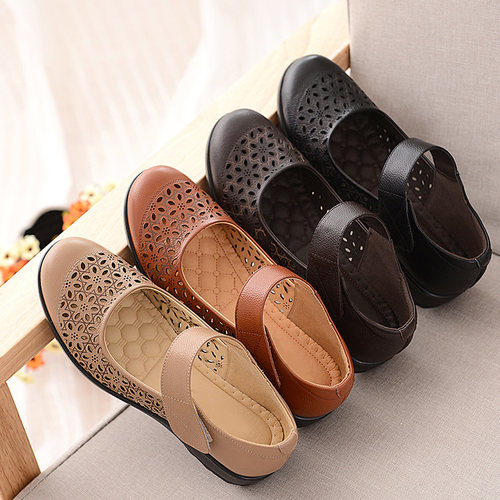 防滑夏季凉鞋织丽妈妈软底中老年
