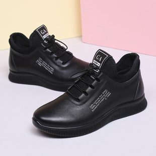 休闲鞋女真皮平底防滑中老年运动妈妈鞋软底舒适中年女鞋大码春季