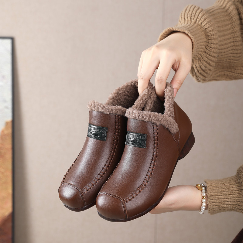 妈妈棉鞋一脚蹬中老年真皮大码