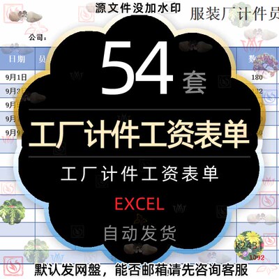 工厂生产车间员工人计件计时工资表excel表格电子服装厂薪酬管理2
