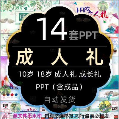 十八岁成人礼PPT模板青少年儿童少年十岁成长礼电子相册生日快乐