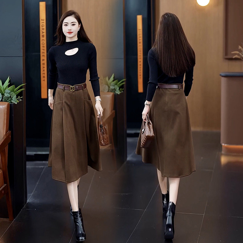 毛呢半身裙女秋冬气质大摆伞裙