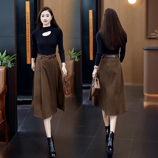 毛呢半身裙女气质减龄A字裙2024秋冬新款 呢子裙子 大摆伞裙中长款