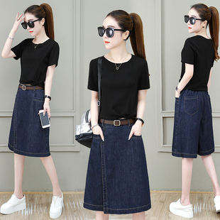裙裤女夏薄款松紧高腰a字牛仔短裤2023年新款宽松阔腿五分裤中裤