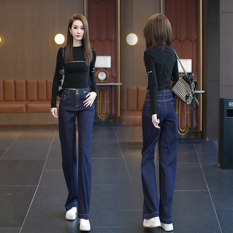 丹宁蓝美式宽松窄版阔腿牛仔裤女2024年秋季新款休闲拖地直筒裤子,女装/女士精品,牛仔裤,淘宝优惠券,粉丝福利购,淘宝优惠卷