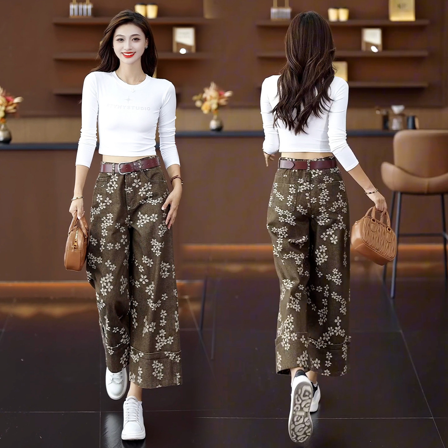 2026春季新款复古风提花牛仔阔腿裤女八分裤时尚小个子休闲直筒裤,女装/女士精品,牛仔裤,淘宝优惠券,粉丝福利购,淘宝优惠卷