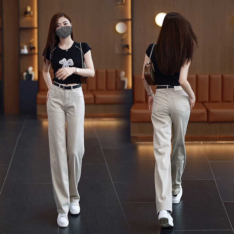 夏季薄款高腰直筒窄版阔腿裤牛仔裤女2024新款天丝垂感休闲女裤子,女装/女士精品,牛仔裤,淘宝优惠券,粉丝福利购,淘宝优惠卷